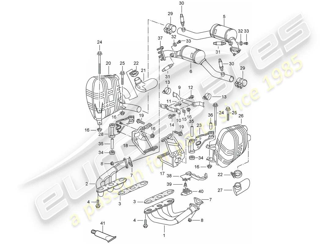 porsche 1999 (996) exhaust system parts diagram