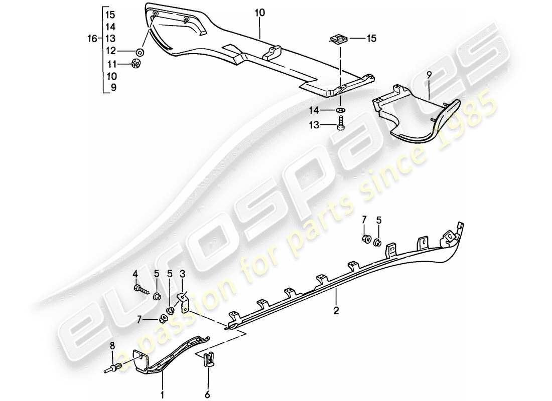 porsche 1986 (944) side member trim - winged rear apron part diagram