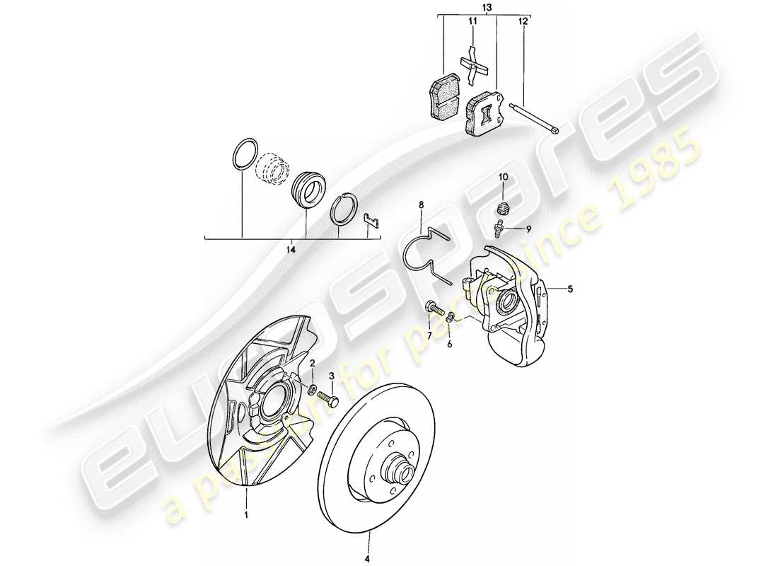 porsche 924 (1977) disc brakes - front axle part diagram