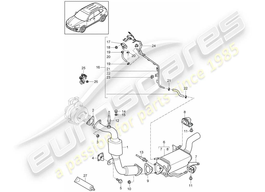 porsche cayenne e2 (2015) exhaust system parts diagram