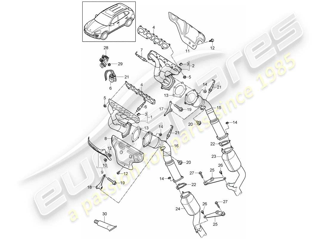 porsche 2015 (cayenne e2 92a) exhaust system part diagram