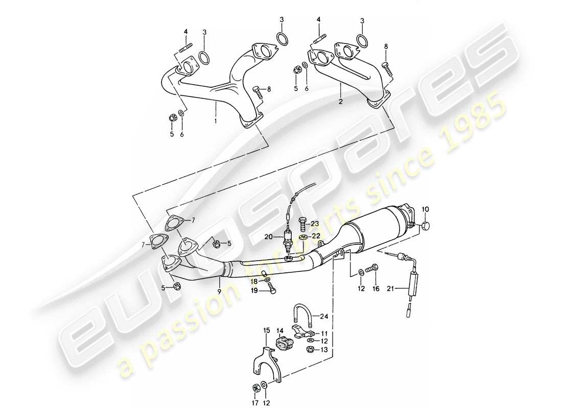 porsche 1992 (968) exhaust system - catalyst parts diagram