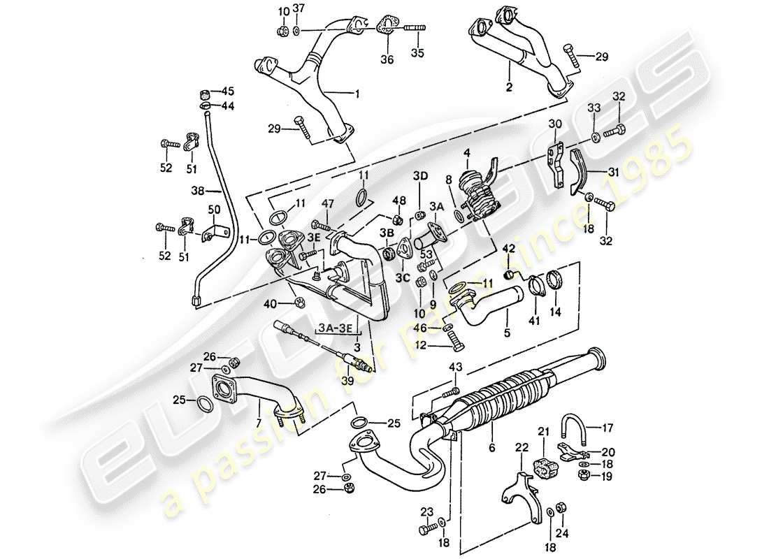 porsche 1991 (944) exhaust system - catalyst part diagram