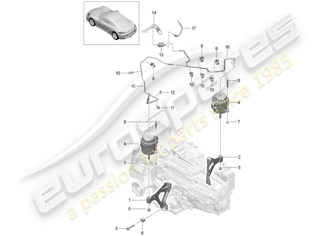 porsche 2019 (718 cayman) gearbox mounting part diagram