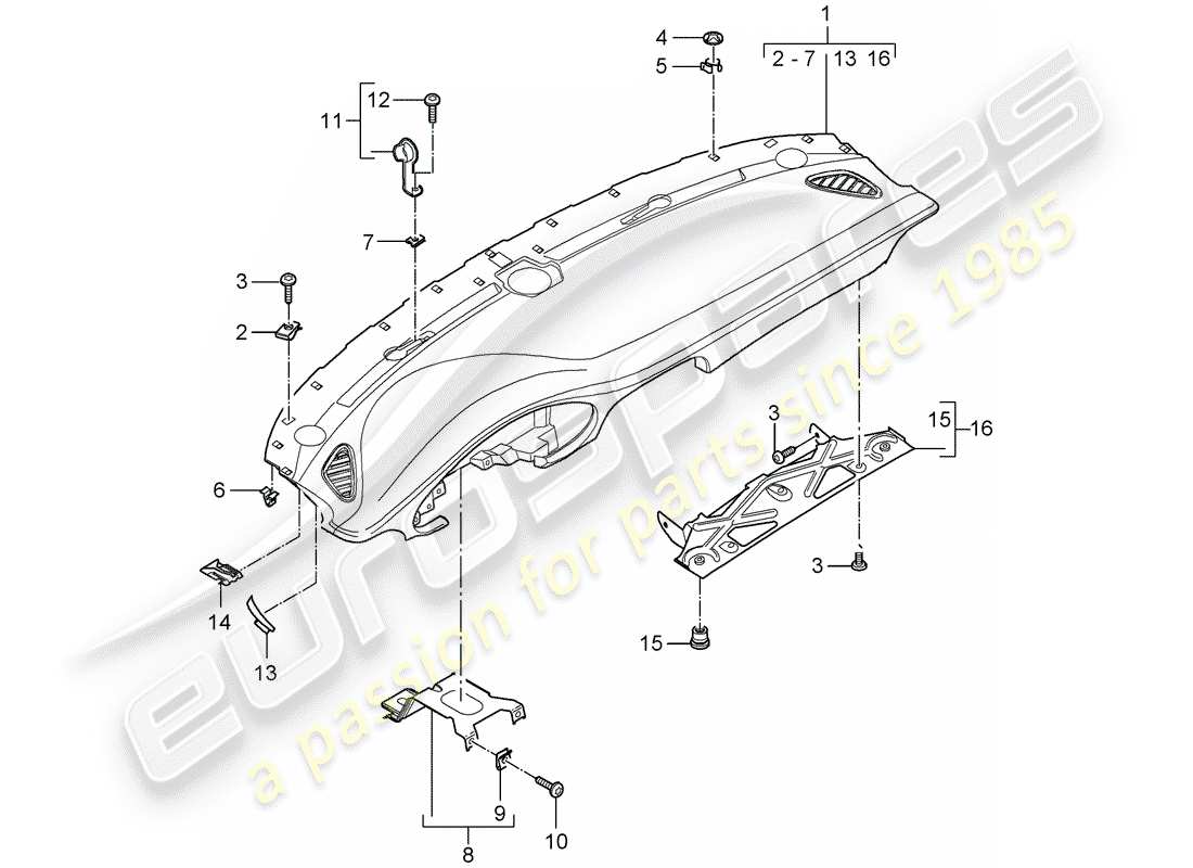 porsche 2010 (997-2) dash panel trim part diagram