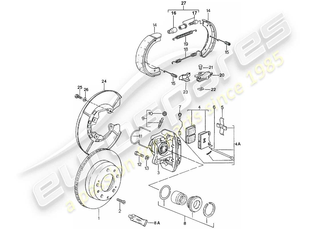porsche 1986 (924s) disc brakes - rear axle part diagram