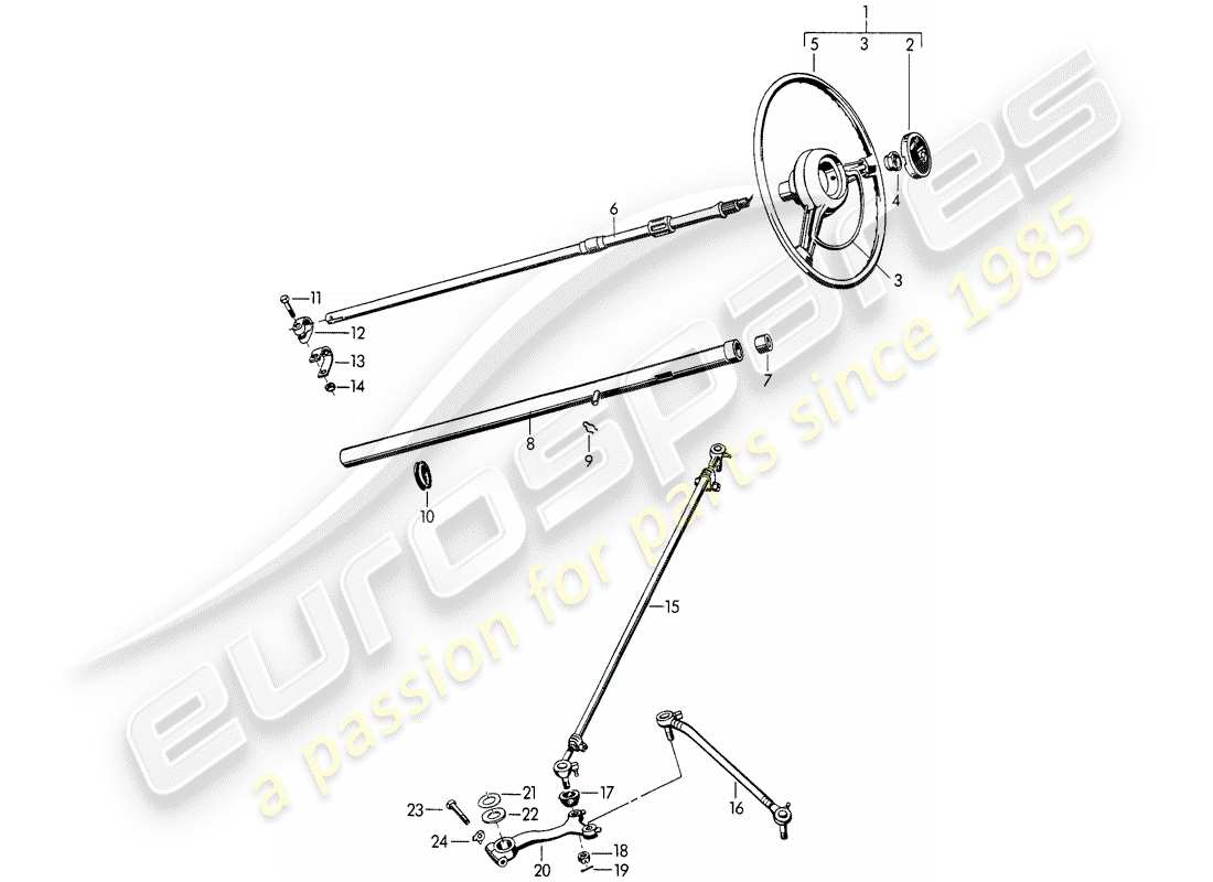 porsche 1952 (356/356a) steering wheel - intermediate steering shaft - steering track rod - and - swing lever part diagram