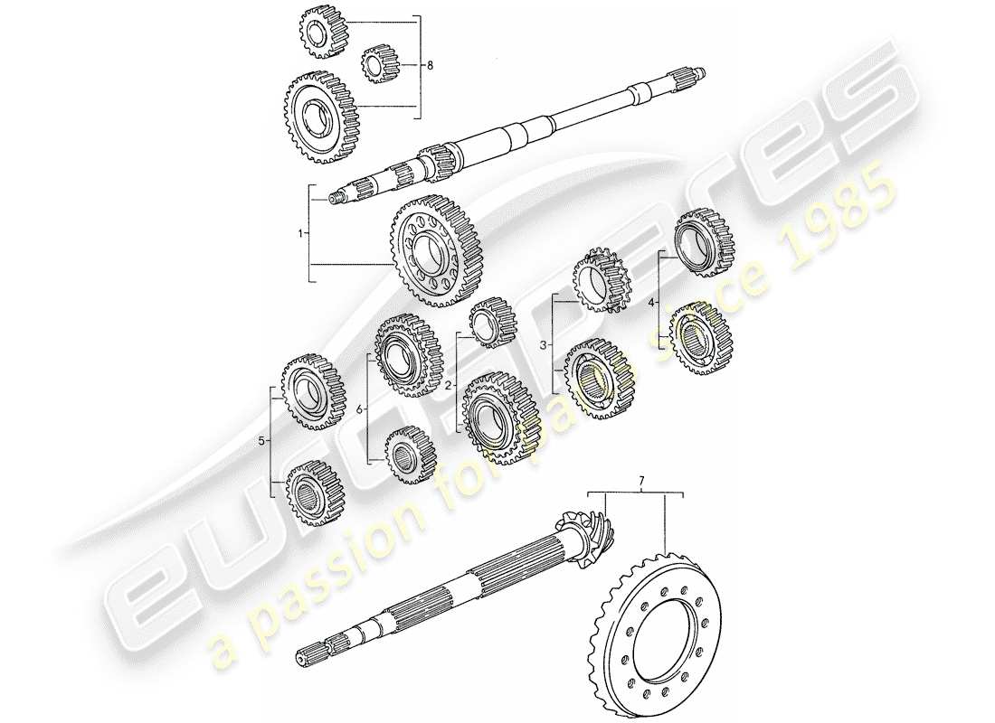 porsche 1987 (959) gear wheel sets parts diagram