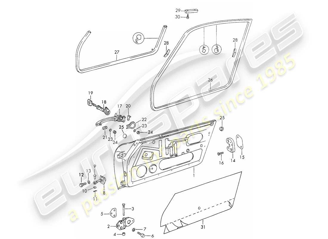 porsche 1973 (911) doors - with installation parts parts diagram