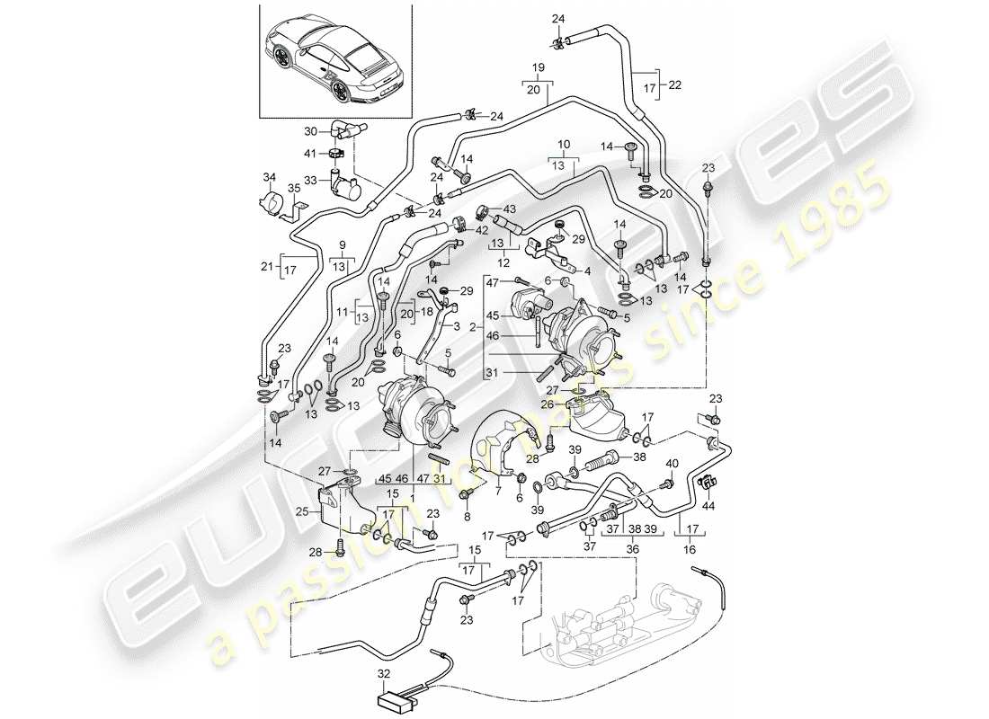 porsche 2013 (997-2 turbo / gt2 rs) exhaust gas turbocharger part diagram
