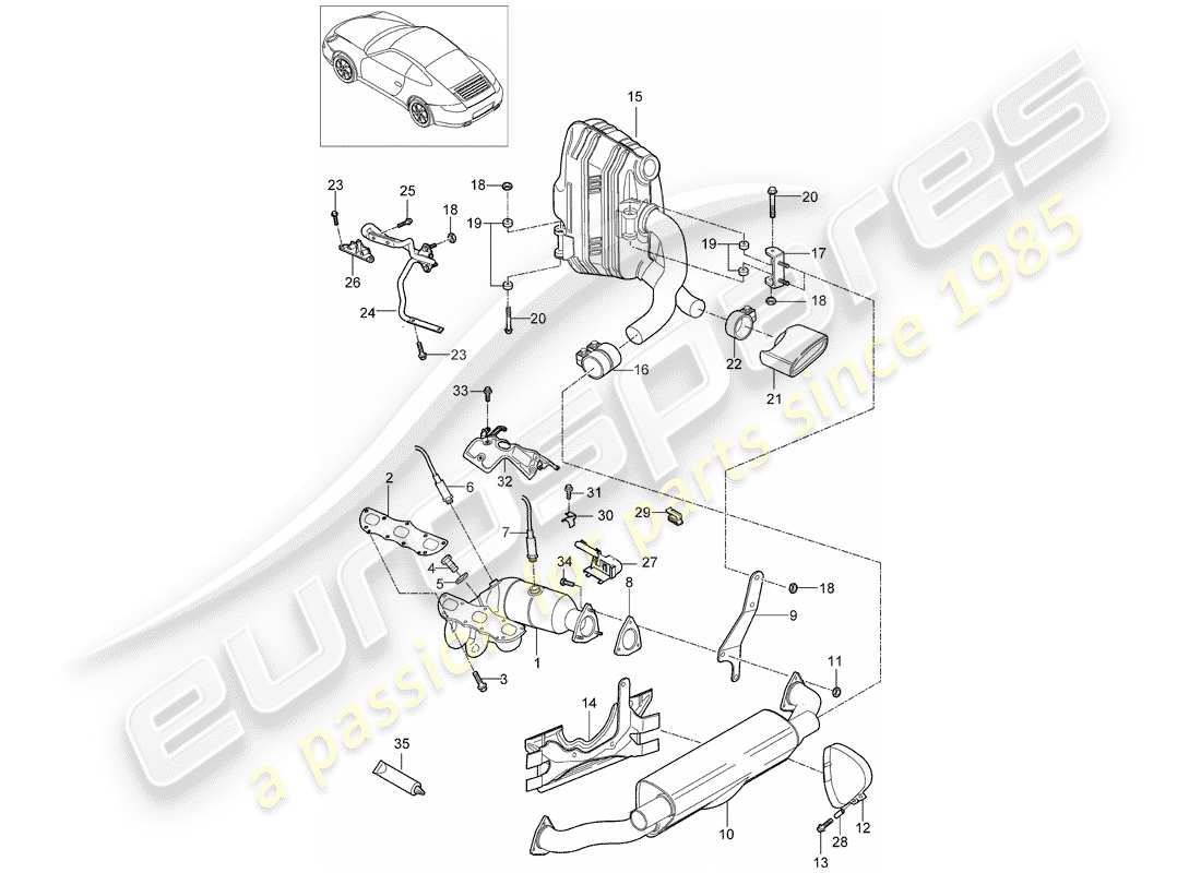 porsche 2012 (997-2) exhaust system part diagram