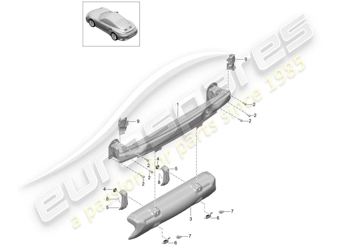 porsche 991 turbo (2020) bumper bracket parts diagram