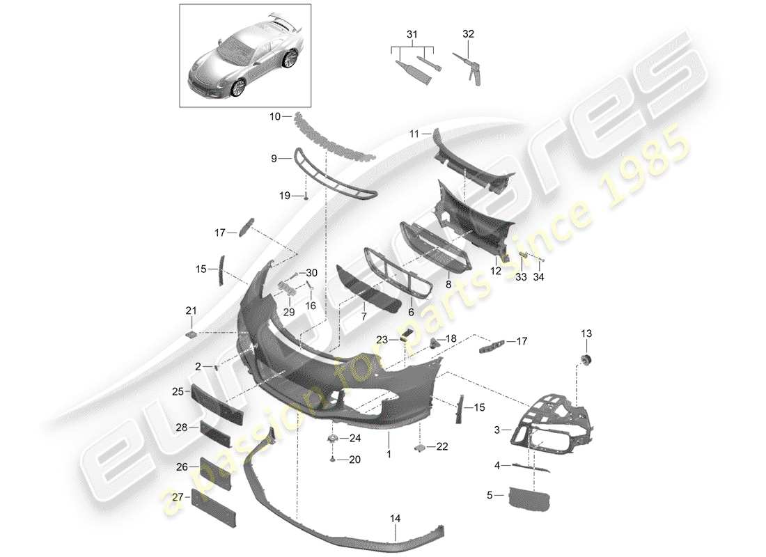 porsche 991r/gt3/rs (2016) bumper parts diagram