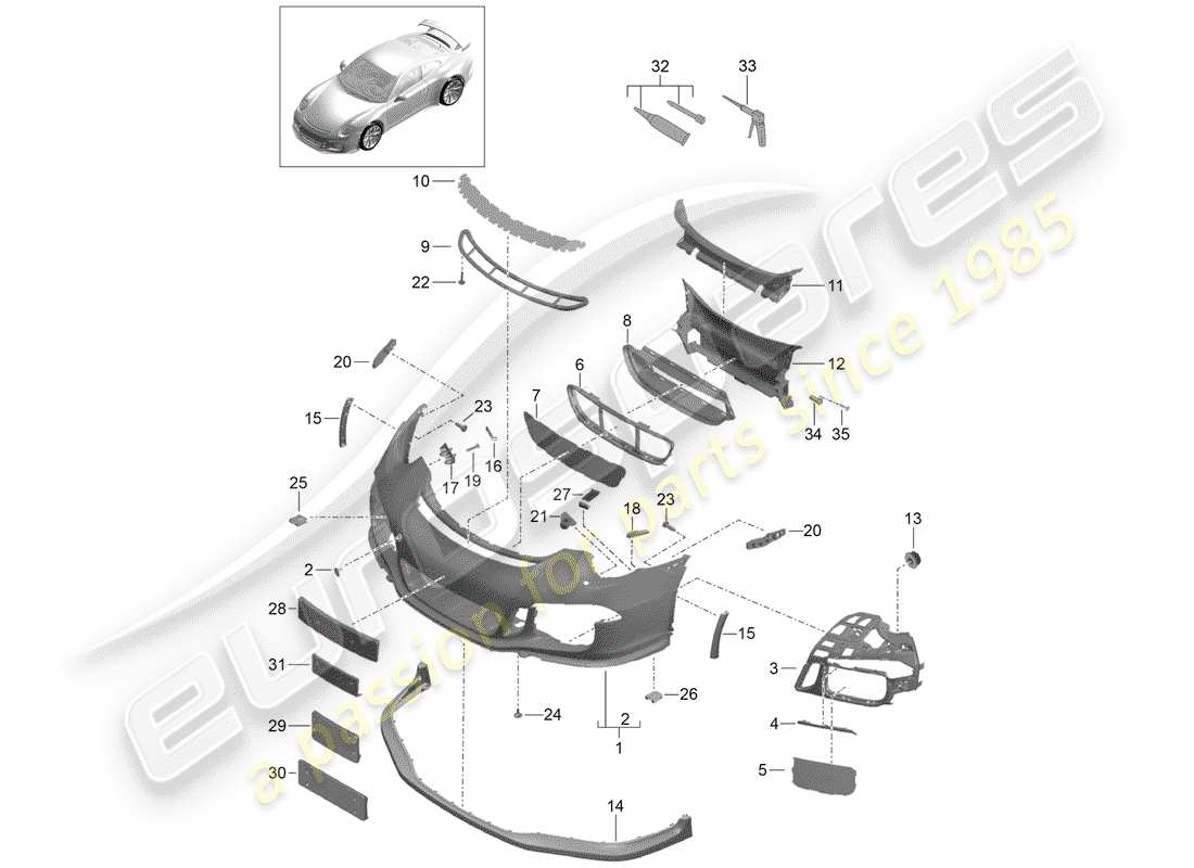 porsche 991r/gt3/rs (2016) bumper parts diagram