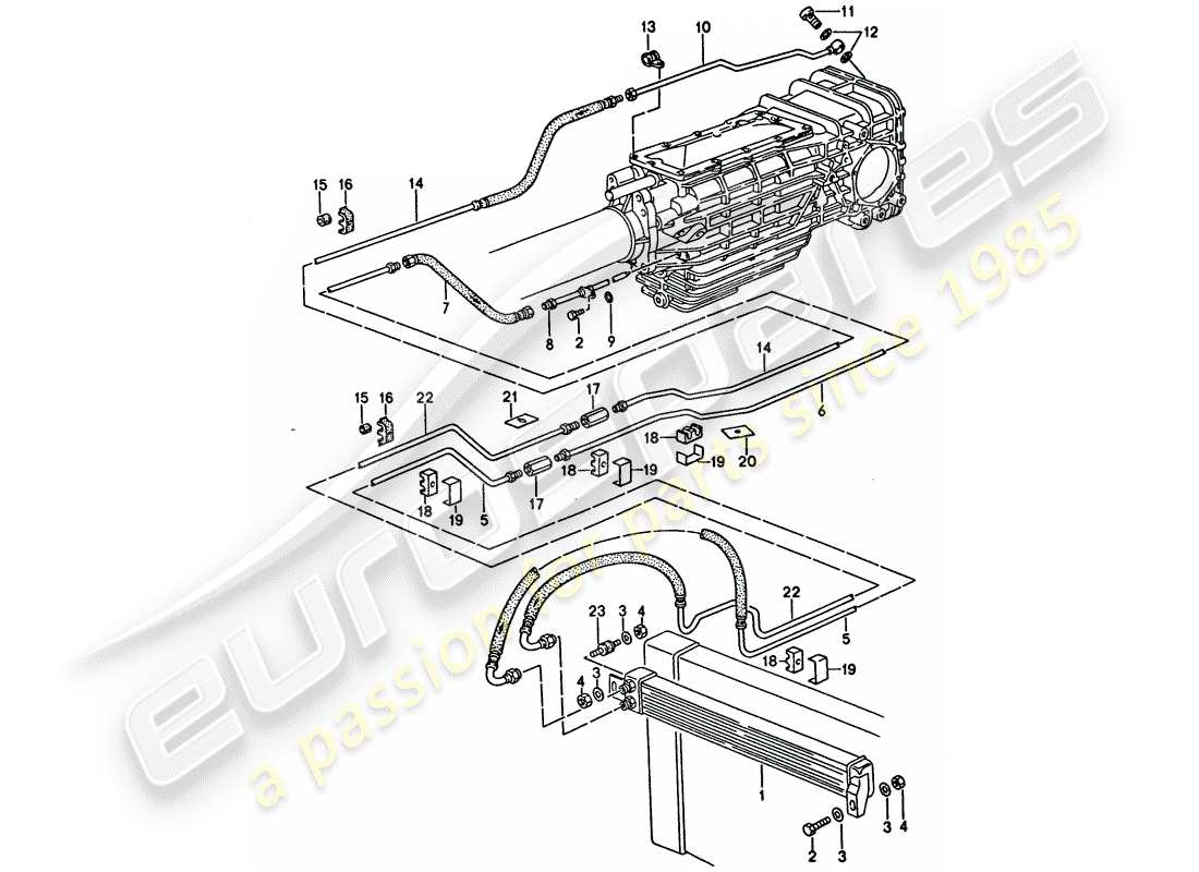 porsche 1993 (928) manual gearbox - oil cooling - lines part diagram