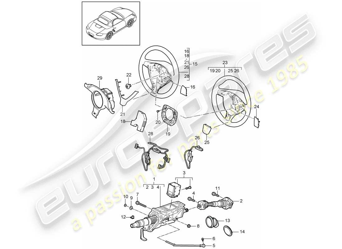 porsche 2009 (987 boxster) steering protective pipe part diagram