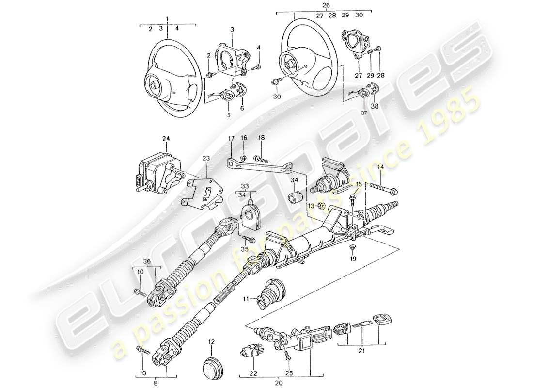 porsche 1998 (986 boxster) steering protective pipe - intermediate steering shaft - steering wheel part diagram