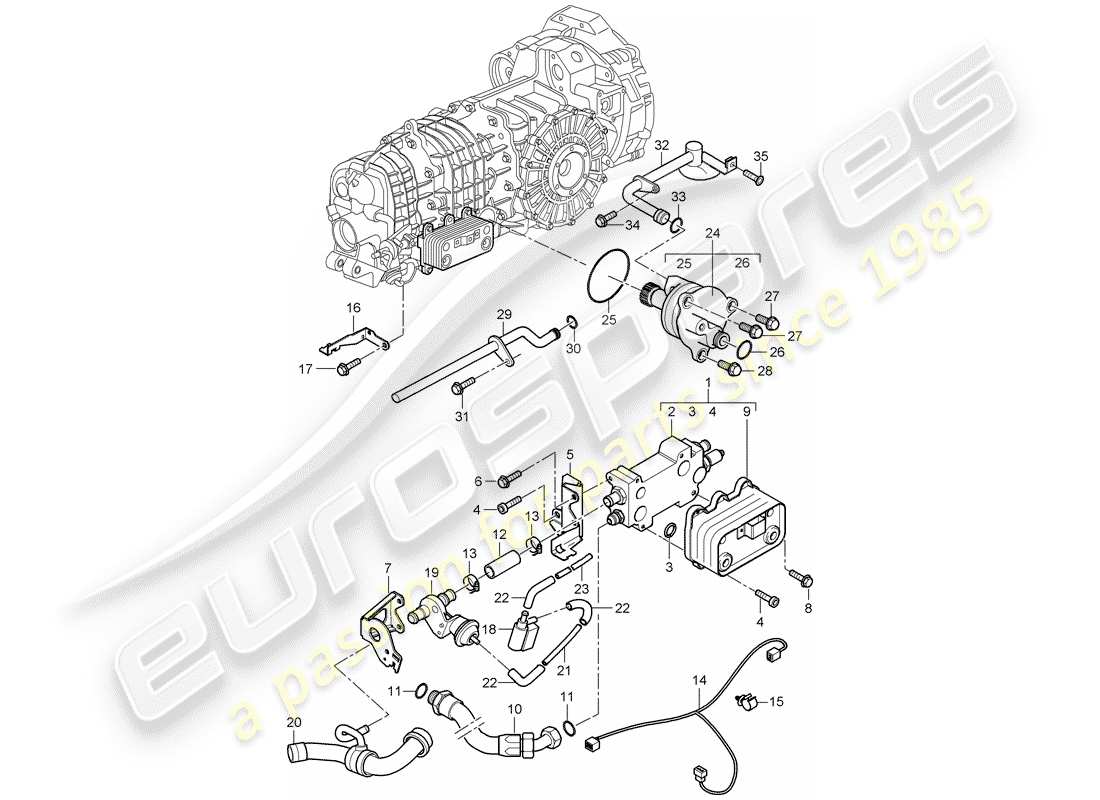 porsche 2008 (997-1 turbo / gt2) gear oil cooler part diagram