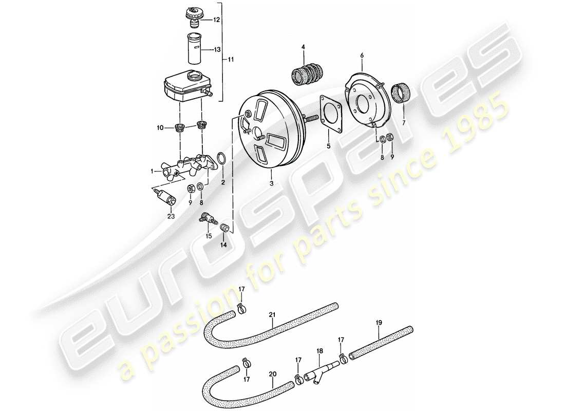 porsche 1986 (924s) brake master cylinder - brake booster - reservoir part diagram