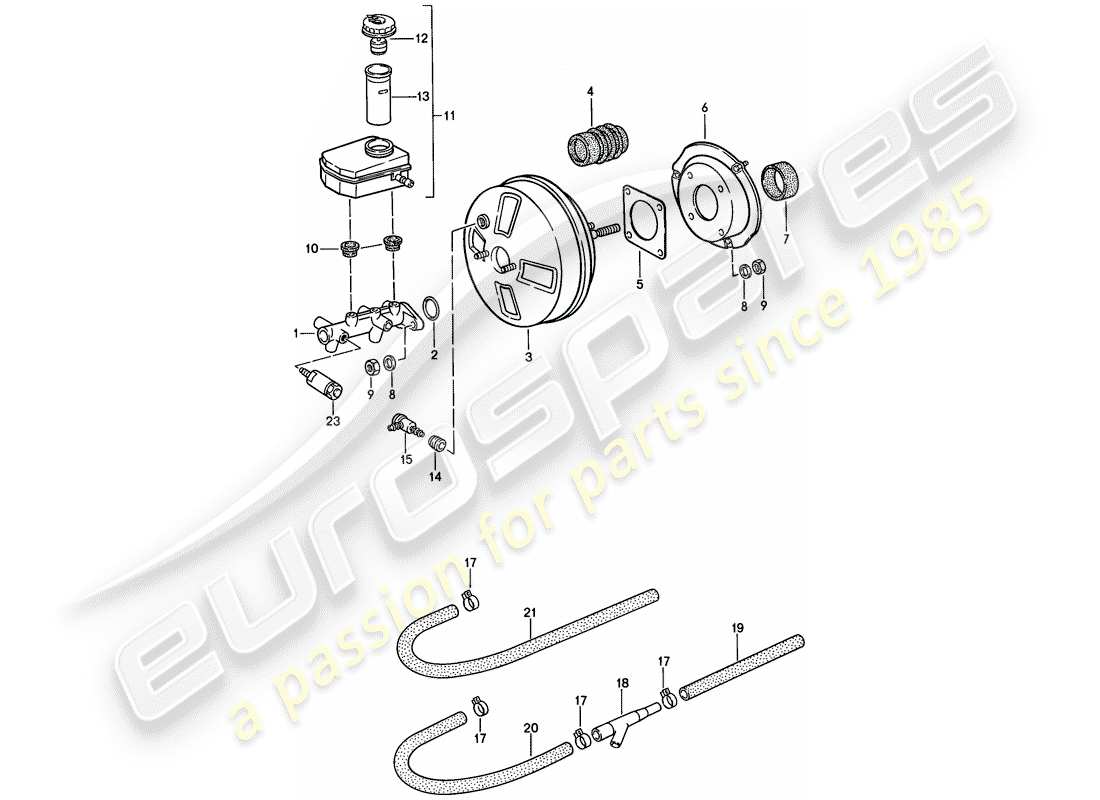 porsche 924s (1986) brake master cylinder - brake booster - reservoir parts diagram