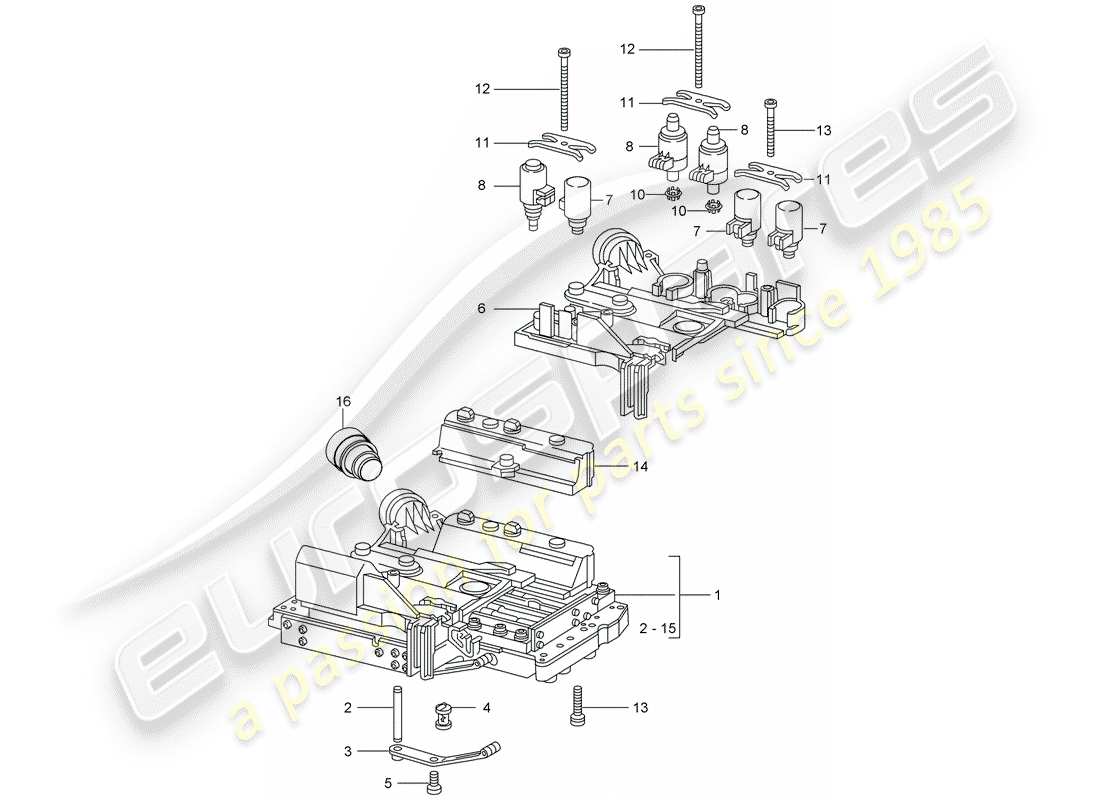 porsche 996 (2000) tiptronic - - valve body - solenoid valve - pressure regulator - d - mj 2002>> part diagram