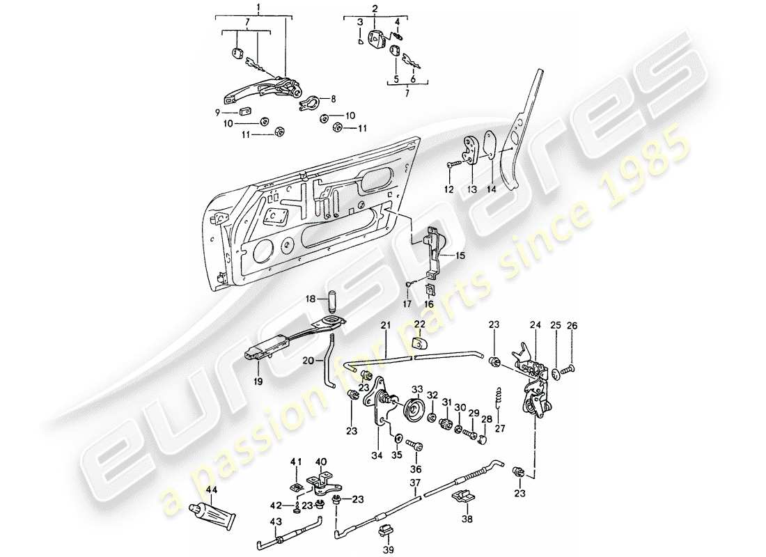 porsche 1992 (964) door latch parts diagram