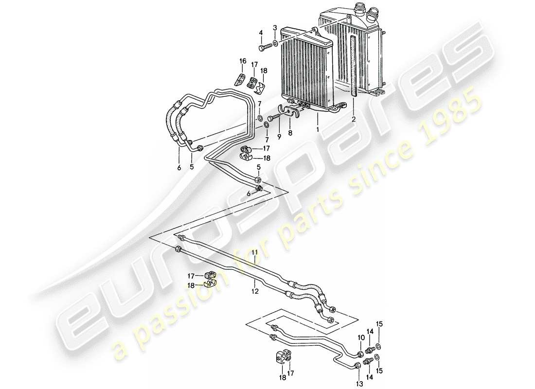porsche 1998 (993) tiptronic - atf cooler - atf lines parts diagram