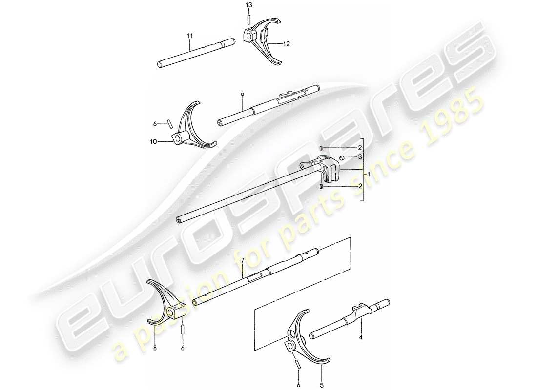 porsche 1987 (959) shift rods - shift forks parts diagram