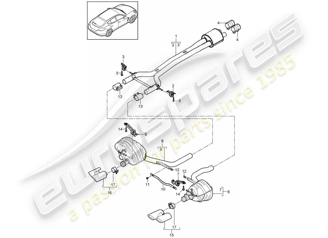 porsche panamera 970 (2016) exhaust system part diagram