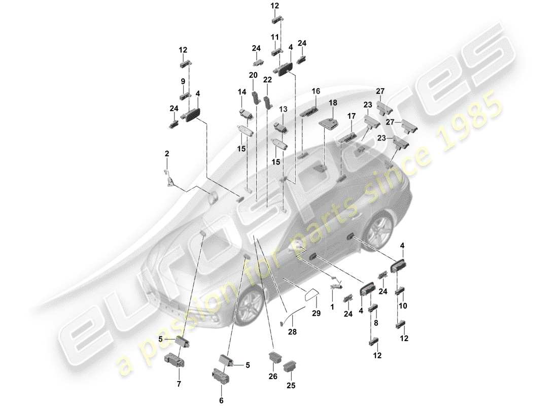 porsche 2017 (panamera 971-1) interior light part diagram
