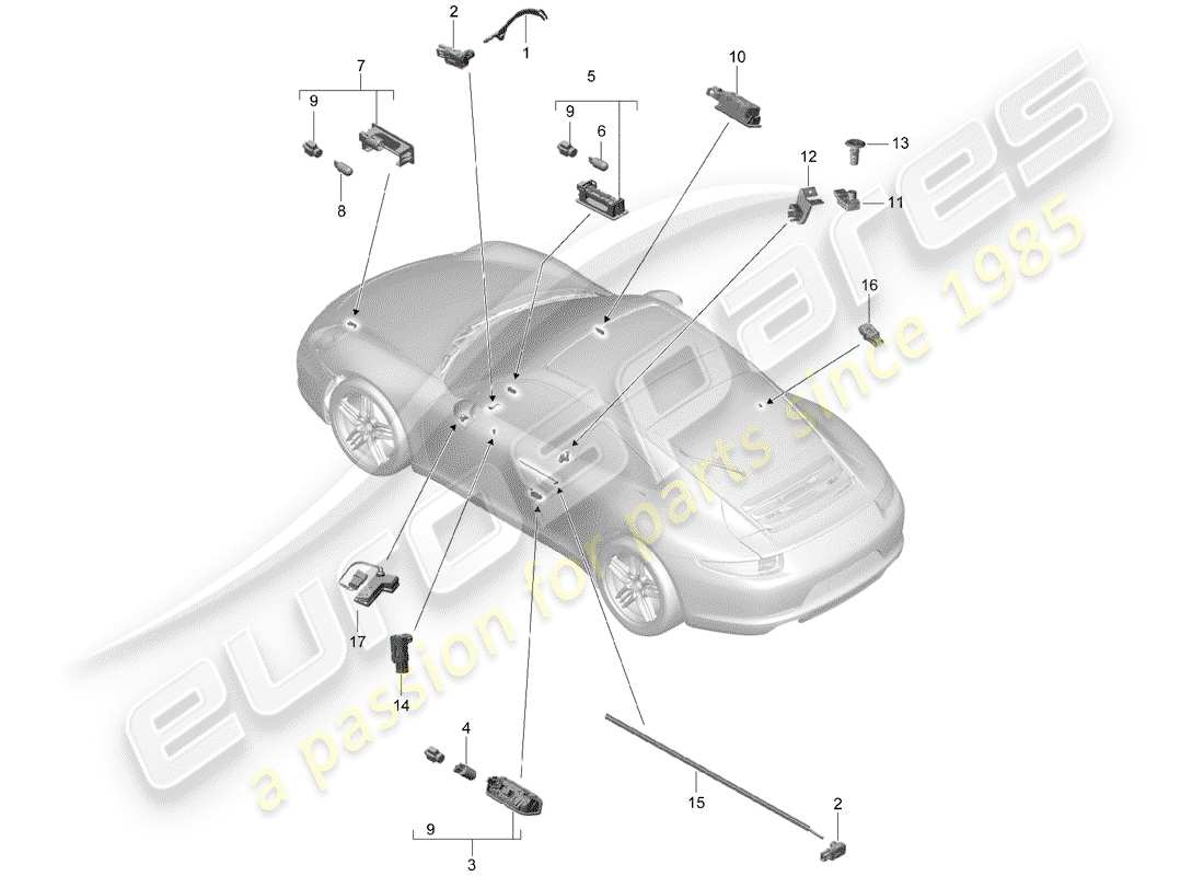 porsche 2014 (991-1) interior lights part diagram