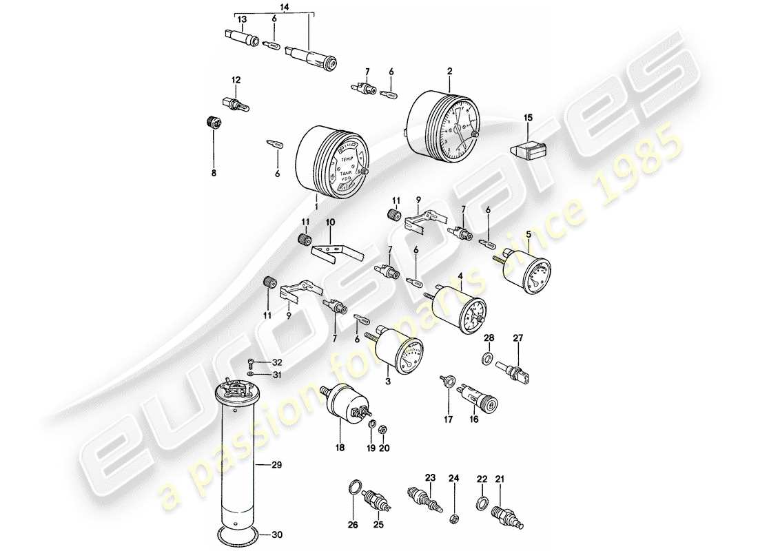 porsche 1986 (924s) instrument cluster - sensor part diagram