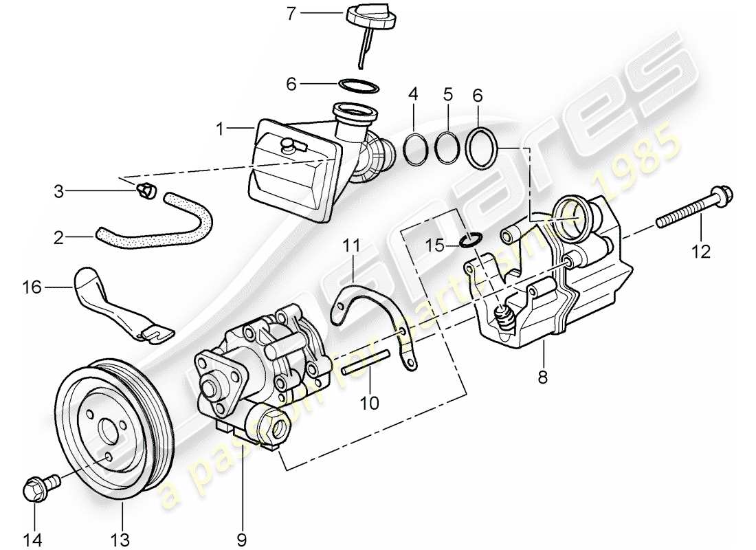 porsche 1999 (986 boxster) power steering - power steering pump - for power steering - container part diagram