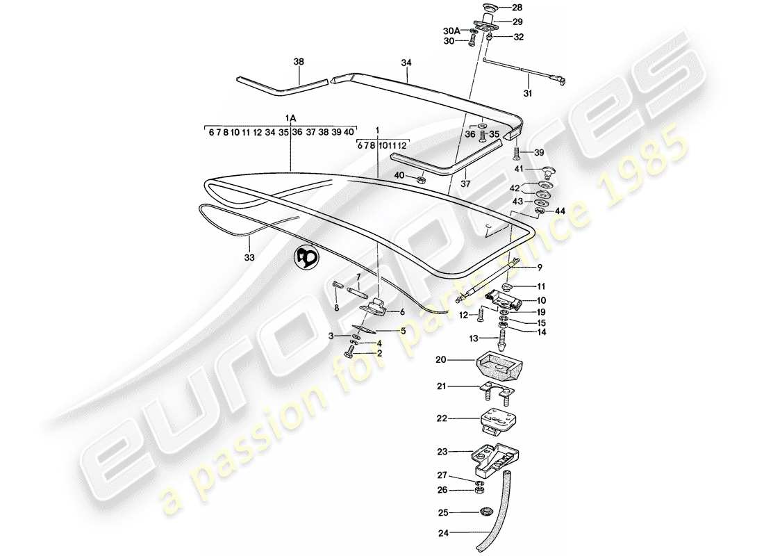 porsche 1979 (924) rear trunk lid - with: - rear window glass part diagram