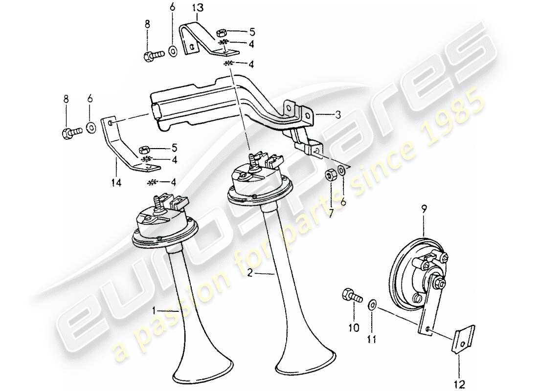 porsche 1994 (964) horn parts diagram
