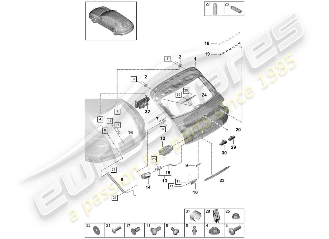 porsche 2018 (panamera 971-1) rear trunk lid part diagram