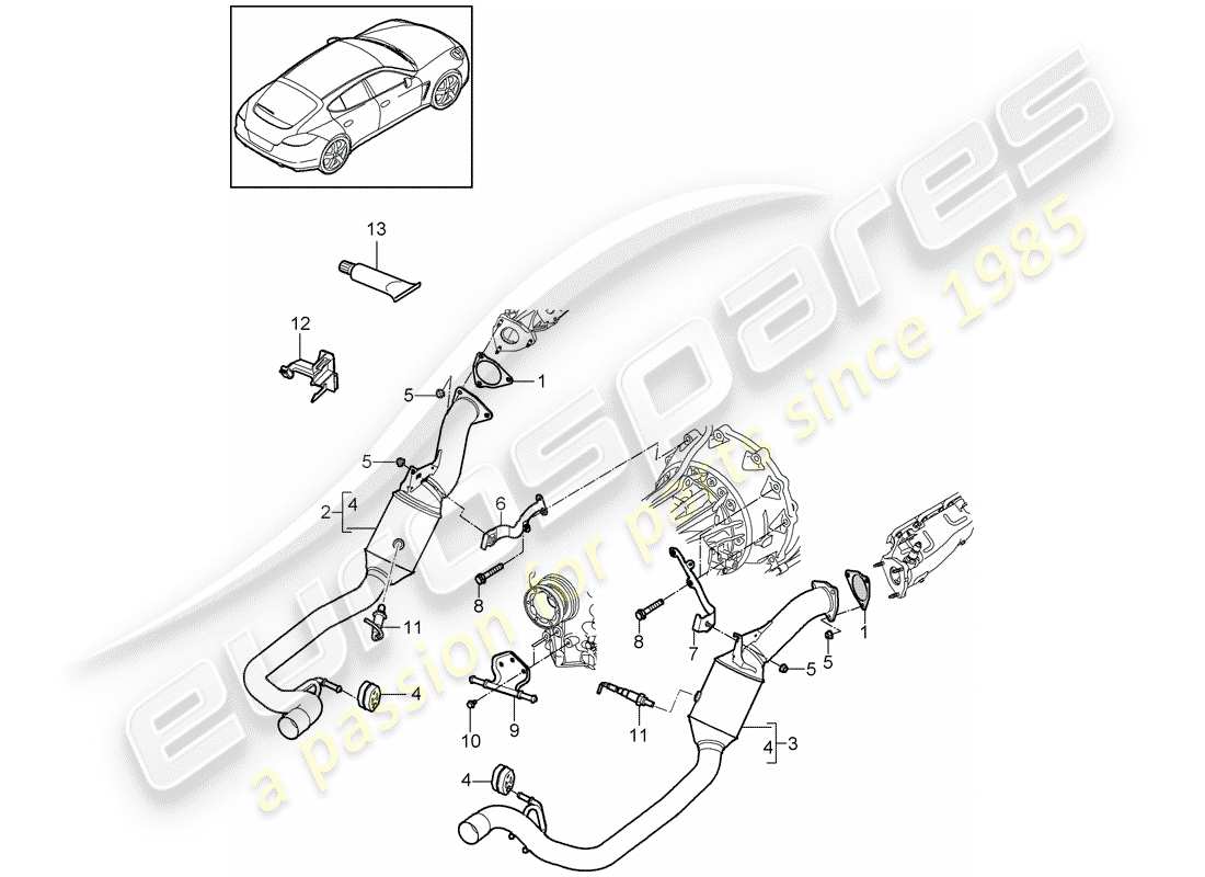 porsche 2014 (panamera 970) exhaust system part diagram