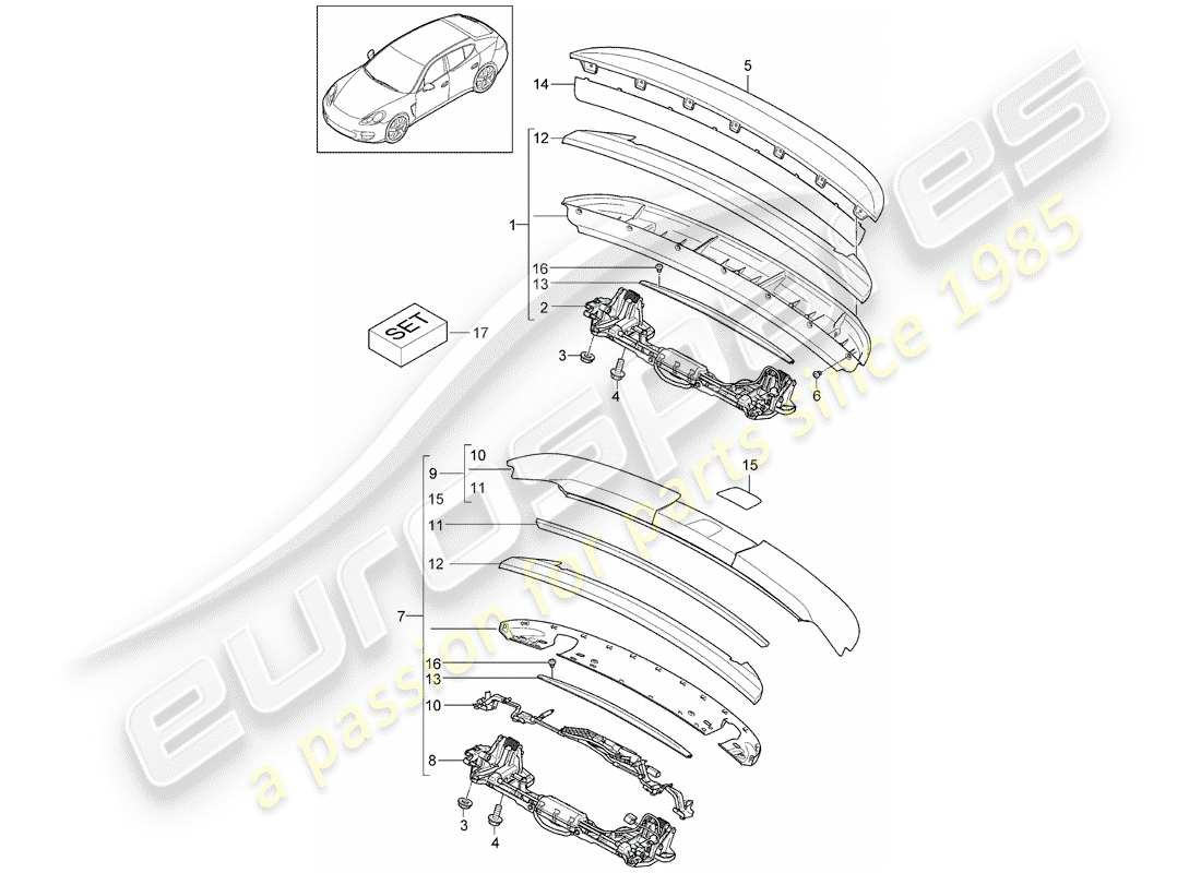 porsche 2016 (panamera 970) rear spoiler part diagram
