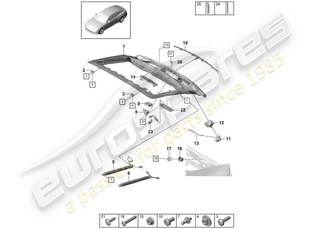 porsche 2018 (panamera 971-1) rear trunk lid part diagram