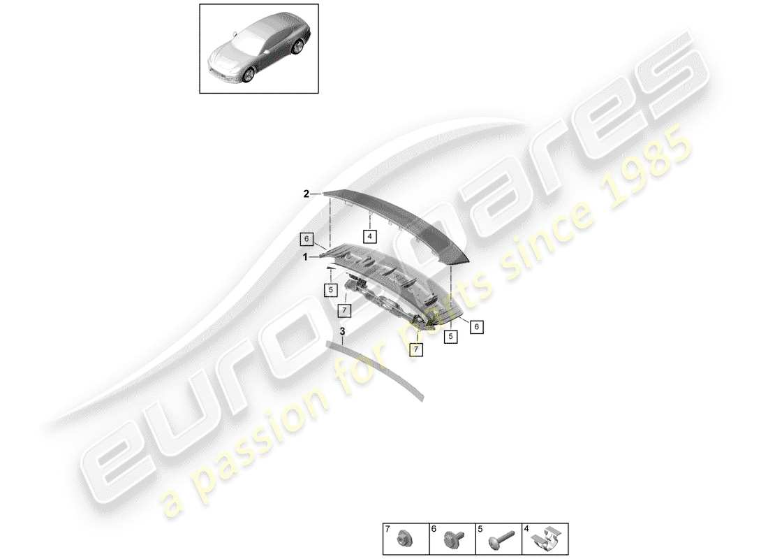 porsche 2018 (panamera 971-1) rear spoiler part diagram