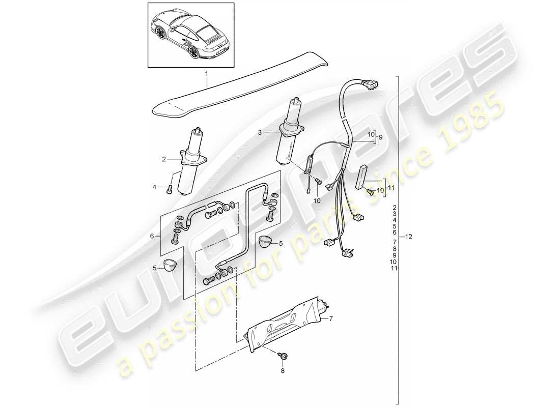 porsche 2013 (997-2 turbo / gt2 rs) rear spoiler part diagram