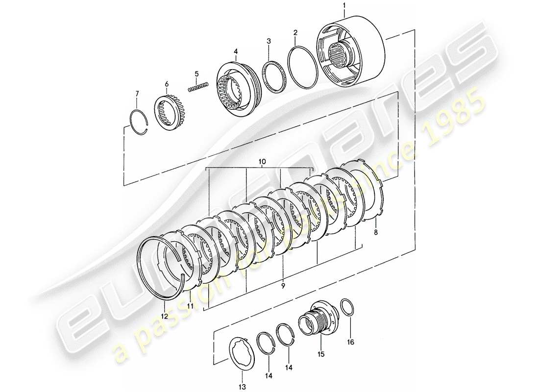 porsche 1988 (928) automatic transmission - clutch - k 2 part diagram
