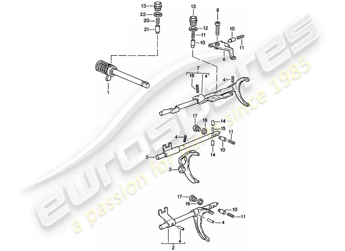 porsche 1982 (944) shift rods - shift forks parts diagram