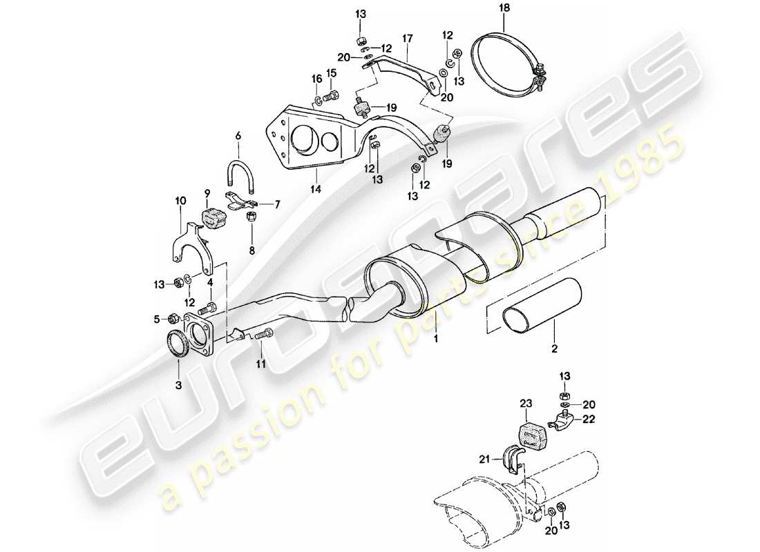 porsche 1984 (924) exhaust system - exhaust silencer, rear part diagram