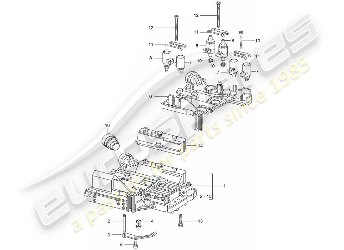 porsche 2003 (996 turbo / gt2) tiptronic - switch unit - solenoid valve - pressure regulator part diagram