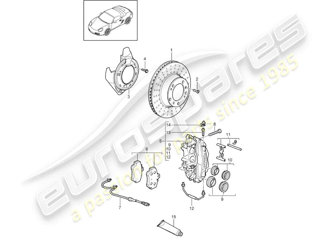 porsche 2011 (987 boxster) disc brake rear axle parts diagram