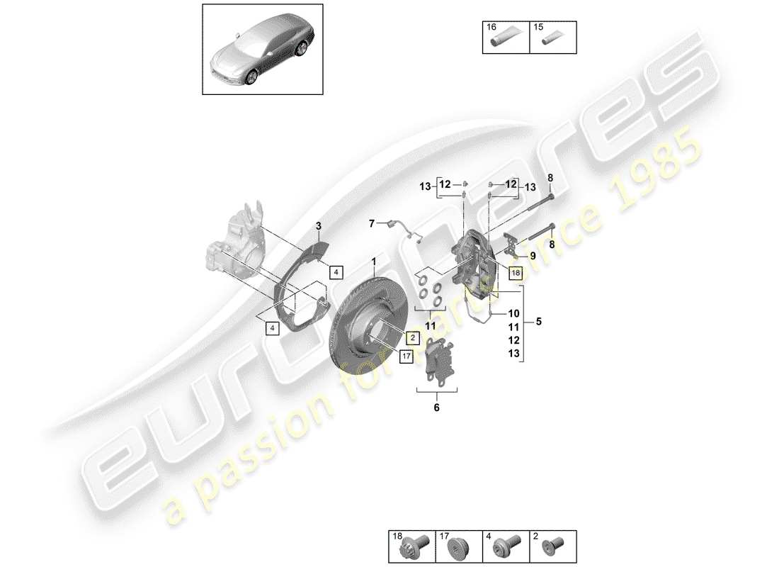 porsche 2017 (panamera 971-1) disc brakes part diagram
