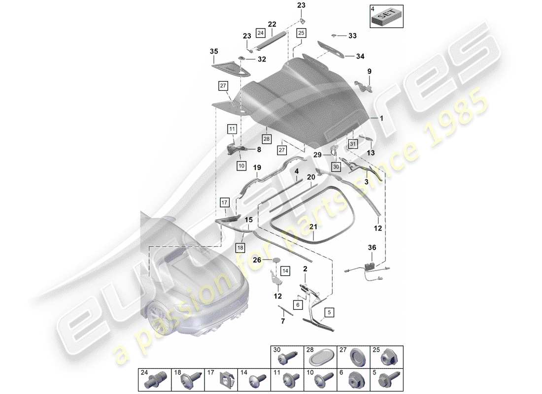 porsche boxster spyder (2019) cover parts diagram