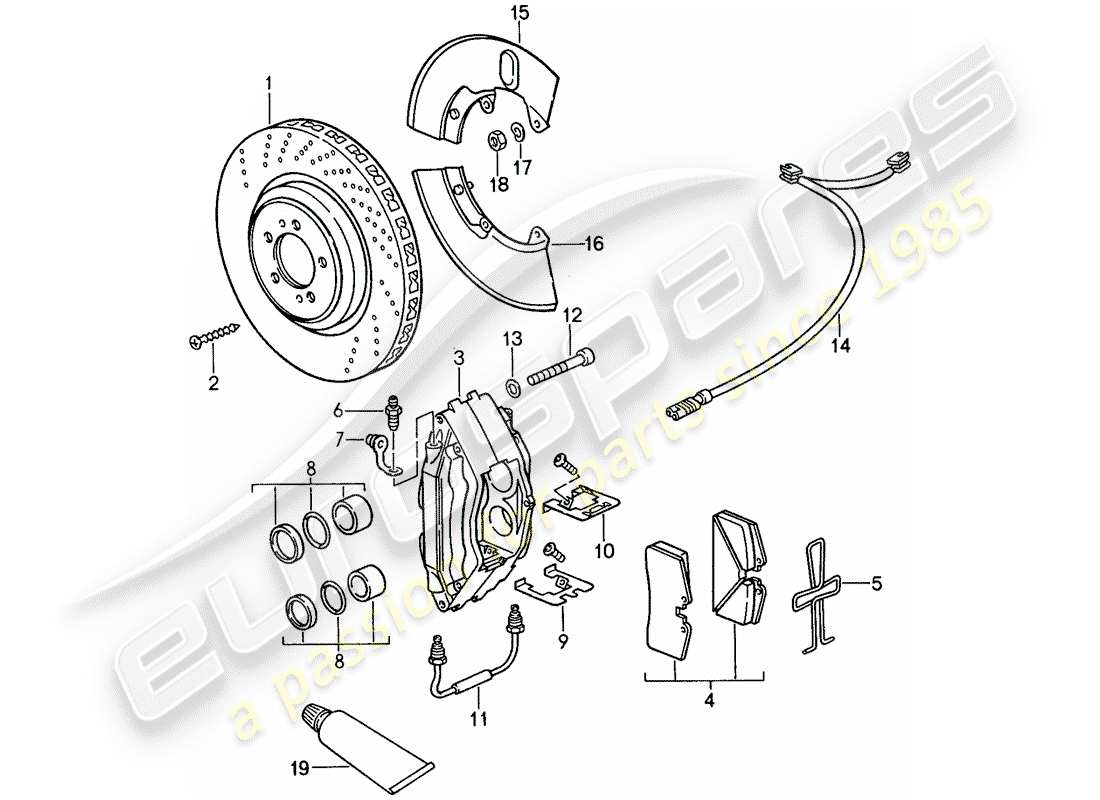 porsche 1987 (959) disc brakes parts diagram