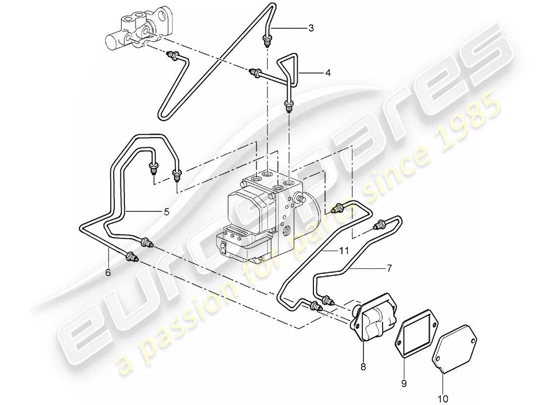 porsche 2004 (996 turbo / gt2) brake lines - front end part diagram